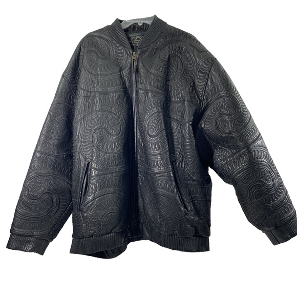 Anthm Design Co Leather Jacket Mens‎ Size 6XL Full Zip Bomber Biker Black Swirl